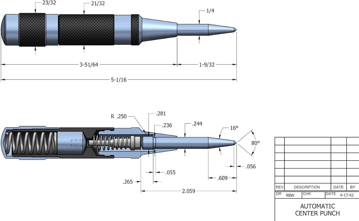 Starrett 18C Automatic Center Punch with Heavy Duty Hardened Steel Metal, Universal Tool for Machinists