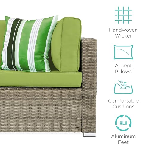 Best Choice Products 7-Piece Modular Outdoor Sectional Wicker Patio Conversation Set w/ 2 Pillows, Coffee Table, Cover Included - Gray/Navy