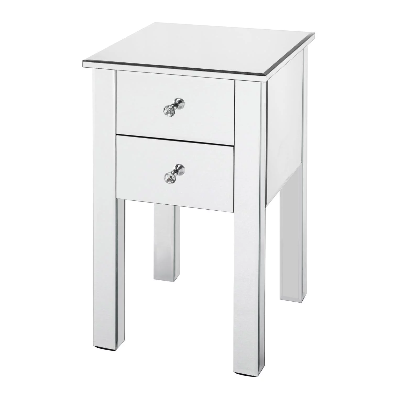 GoDecor Mirrored Nightstand Bedside Table Silver,Accent End Table Glass Furniture for Bedroom,Living Room,Sliver