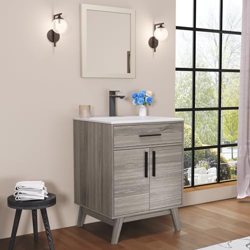 AMERLIFE 24.5" Bathroom Vanity with Sink Combo, Mid-Century Modern Small Single Bathroom Cabinet Set, Integrated Sink