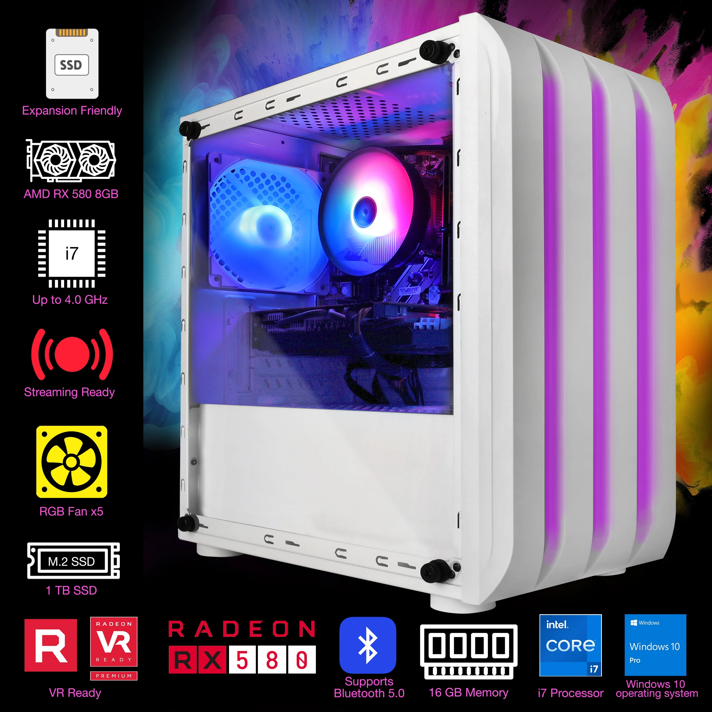 Eclipse ATX Gaming PC i7 Tower Desktop 4.0GHz RX 580 8GB 1TB SSD 16GB RAM - Radiant Selections