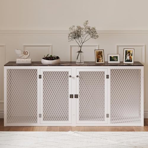 71 Inch Dog Crate Furniture for 2 Dogs, XXL Double Cage with Removable Divider & Large Doors, Heavy Duty Wooden Dog Kennel, Indoor Pet House (Black