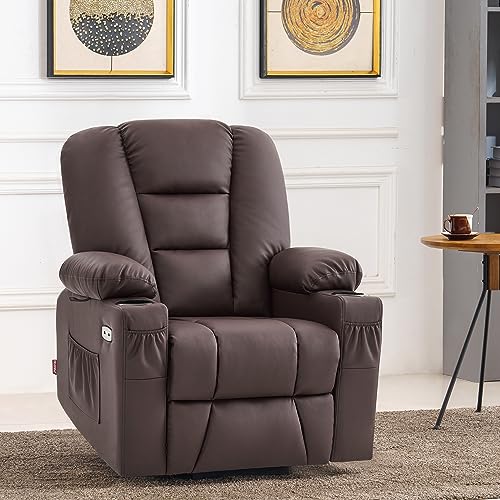 MCombo Small Power Lift Recliner Chair with Massage and Heat for Petite People, Cup Holders, USB Ports, Side Pockets, Faux Leather 7569 (Small