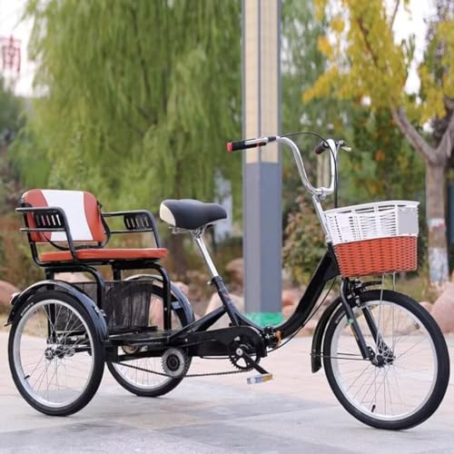 Folding Adult tricycles with Back seat,Elderly Rickshaw Pedals Tricycle,Cruiser Trike,3 Wheels Bicycles for Hanging Out and Traveling