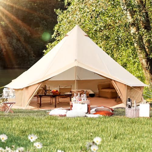 YOLENY Bell Ten 4/6/8/10 Person 4 Season, Yurt Tent Waterproof Glamping Tents w/Stove Jack for Family Camping Outdoor Party