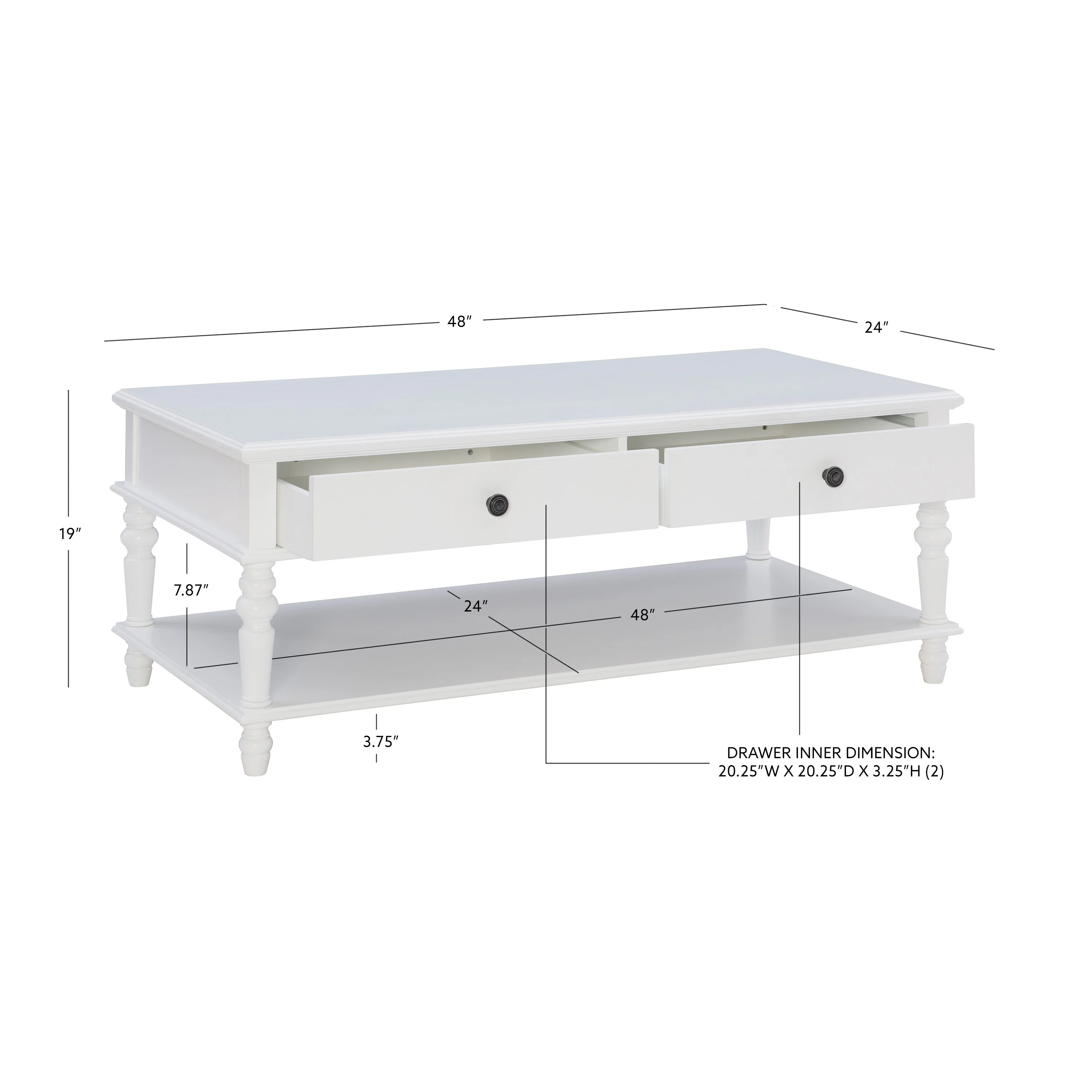 Linon Jowin White Wood 2 Drawer Coffee Table