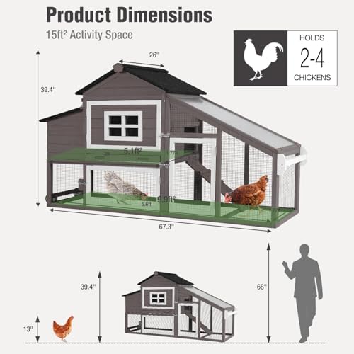 Chicken Coop with Wheels, Mobile Outdoor Chicken House with Leakproof Pull-on Tray, Nesting Box, Waterproof Roof - Red