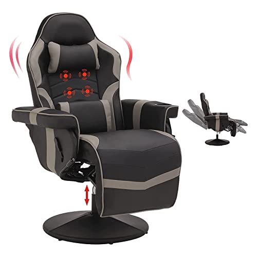 Massage Video Gaming Recliner Chair - Ergonomic Backrest & Seat Height Adjustment Swivel Recliner