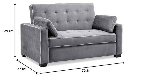 Serta Ainsley 72.6" Convertible Sleeper Sofa, Queen Size, Dreamcoil Comfort, Soft Velvet Fabric, Navy