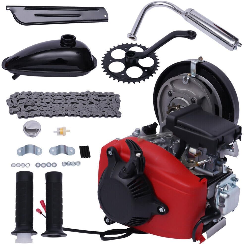 49CC 4-Stroke Bike Engine Kit DIY Motorized Petrol Bike Engine Motor Scooter Kit Belt Gear Single Cylinder Gas Petrol Bicycle Engine Kit with Air