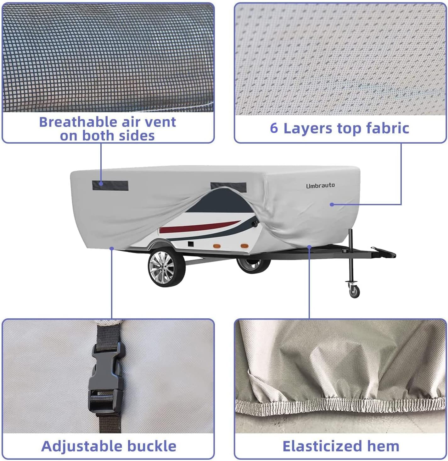 Tent Trailer Cover Umbrauto 2022 Upgraded 6 Layers Top Pop Up Camper Covers Waterproof Extra Thick Polypropylene Breathable Ripstop Anti-UV Pop Up