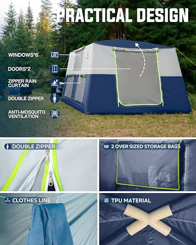 14.1'x6.5'x9' Inflatable Tents for Camping, Portable 6/8/10 Person Blow Up Air Tent