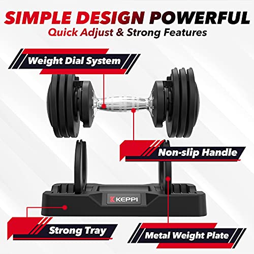 Keppi Adjustable Dumbbells Set-25lb/40lb/55lb/60lb, Anti-Slip Metal Fast Adjust Weight Handle, Exercise & Fitness for Full Body Workout