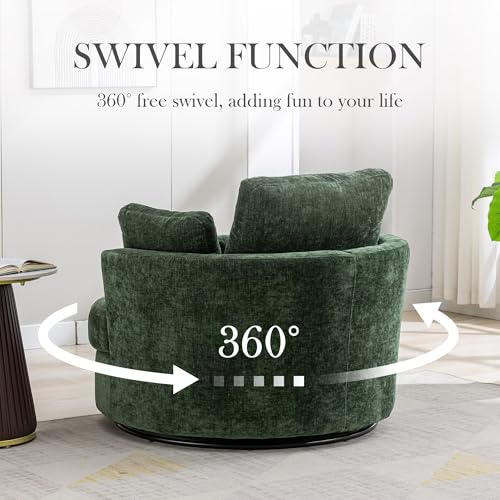 Aoiy & Wifon 42.2" W Oversized Swivel Barrel Chair with Ottoman, Upholstered Round Accent Chair with Storage Ottoman, Chenille, Beige