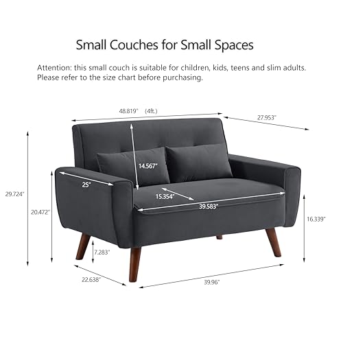 48.8" Small Loveseat Sofa, Mid Century Modern Love Seat Couch with Back Cushions and Wood Legs, 2 Seater Couches for Living Room, Bedroom