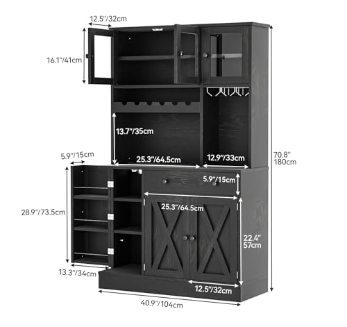 YITAHOME Kitchen Pantry Cabinet with Wine Rack & Power Outlet, 71" H Tall Storage Cabinet with Doors, Shelves, Drawer