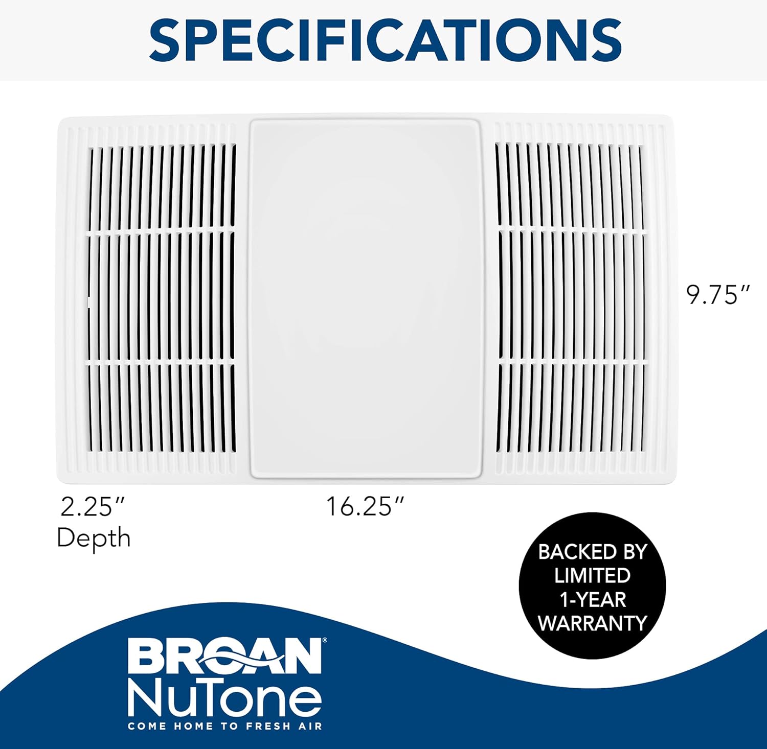 Broan-NuTone FG80HBS Heater Upgrade Grille with Dimmable LED and Color Adjustable CCT Lighting Bath Fan Exhaust Cover, 80 CFM , White