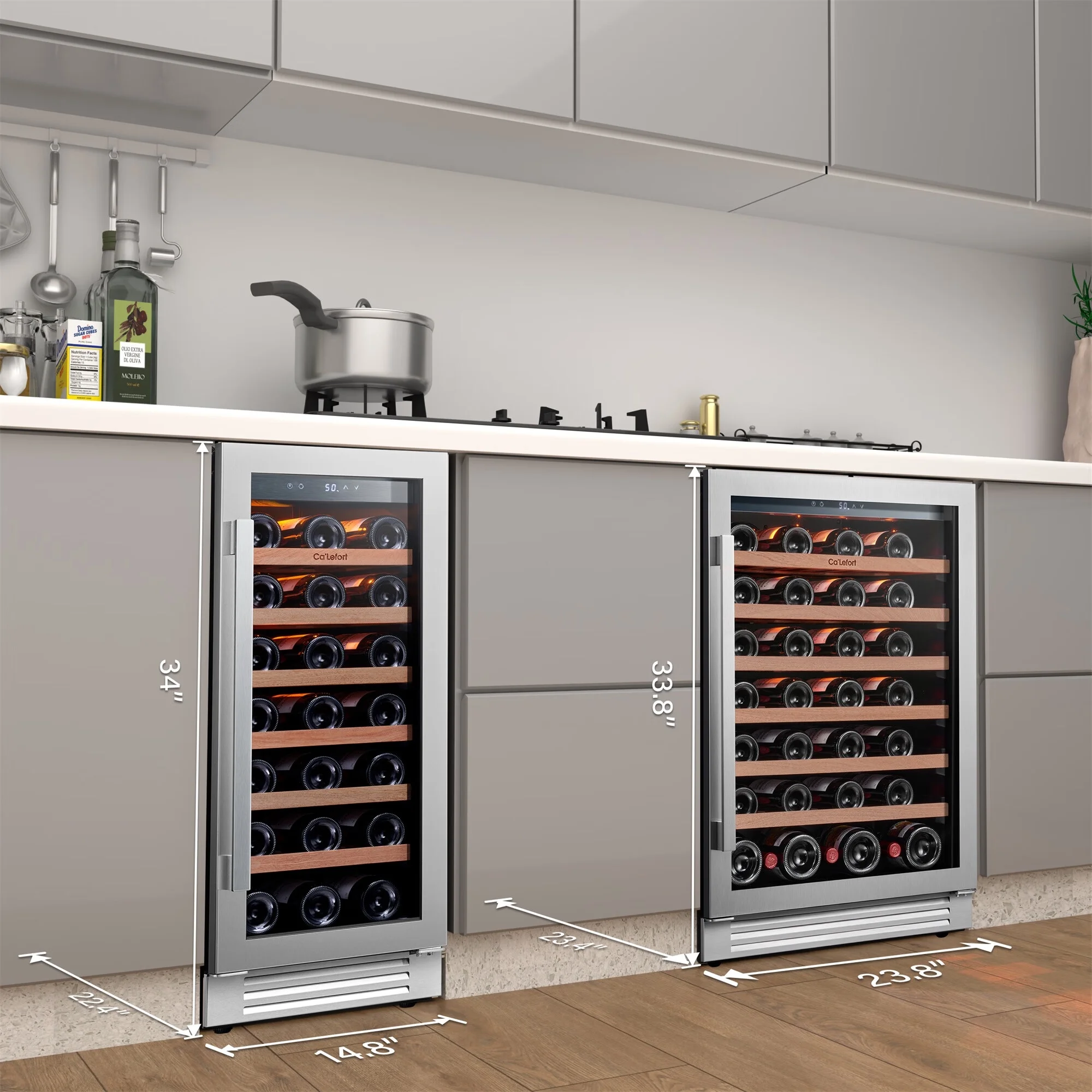 Ca'Lefort 24 inch Wine Fridge and 15 inch Wine cooler,54 Bottle Dual Zone Wine Cooler Refrigerator