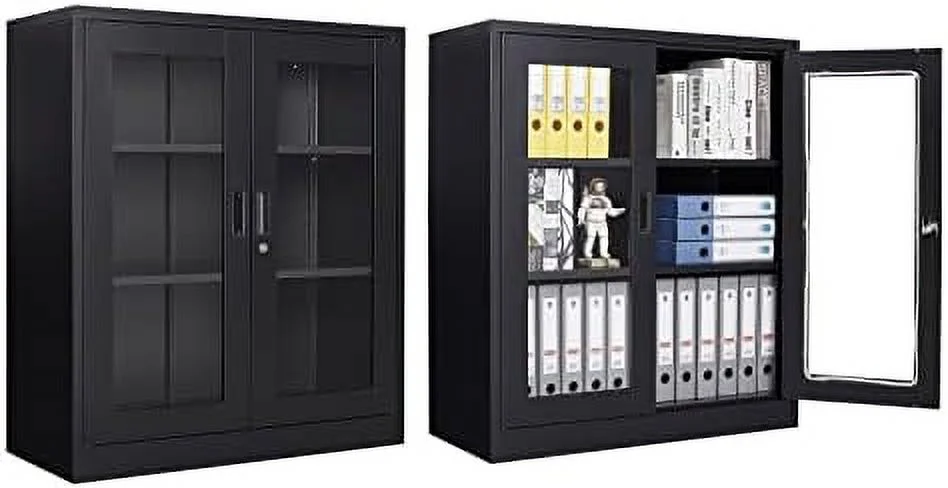 KHBIULIFE Metal Locking  Cabinet with 2 Glass Doors and 4 Adjustable Shelves  71"