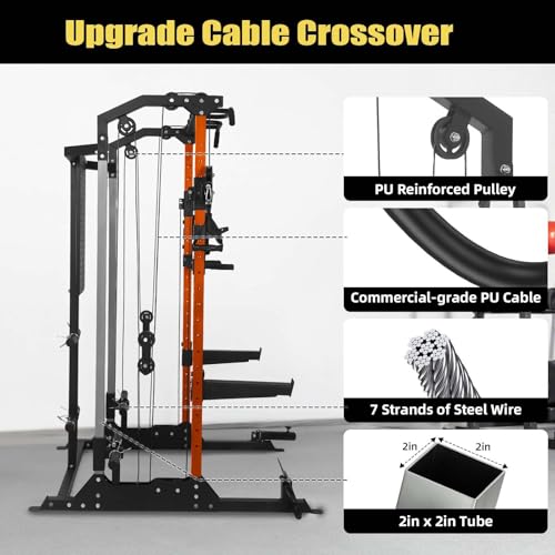 Power Cage, 2000Lbs Capacity Power Rack with Cable Crossover and Dual Independent Pulley System, Workout Cage with Storage Board