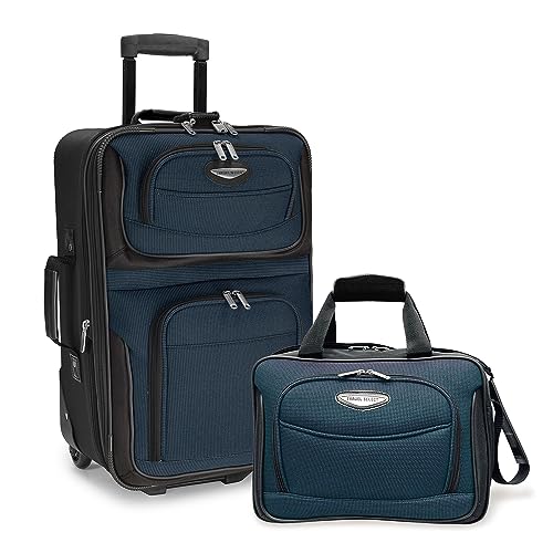 Travel Select Amsterdam 4-Piece Softside Expandable Luggage Set, Lightweight 2-Wheel Upright Suitcases, Travel Tote, Packing Cubes, Gray