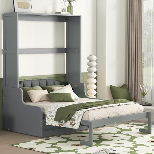 Ball & Cast Murphy Bed Wall Bed Queen Size with Cushion,Sofa Platform Bedfram Chest can be Folded,Wood Folding Hideaway w/Slat Support