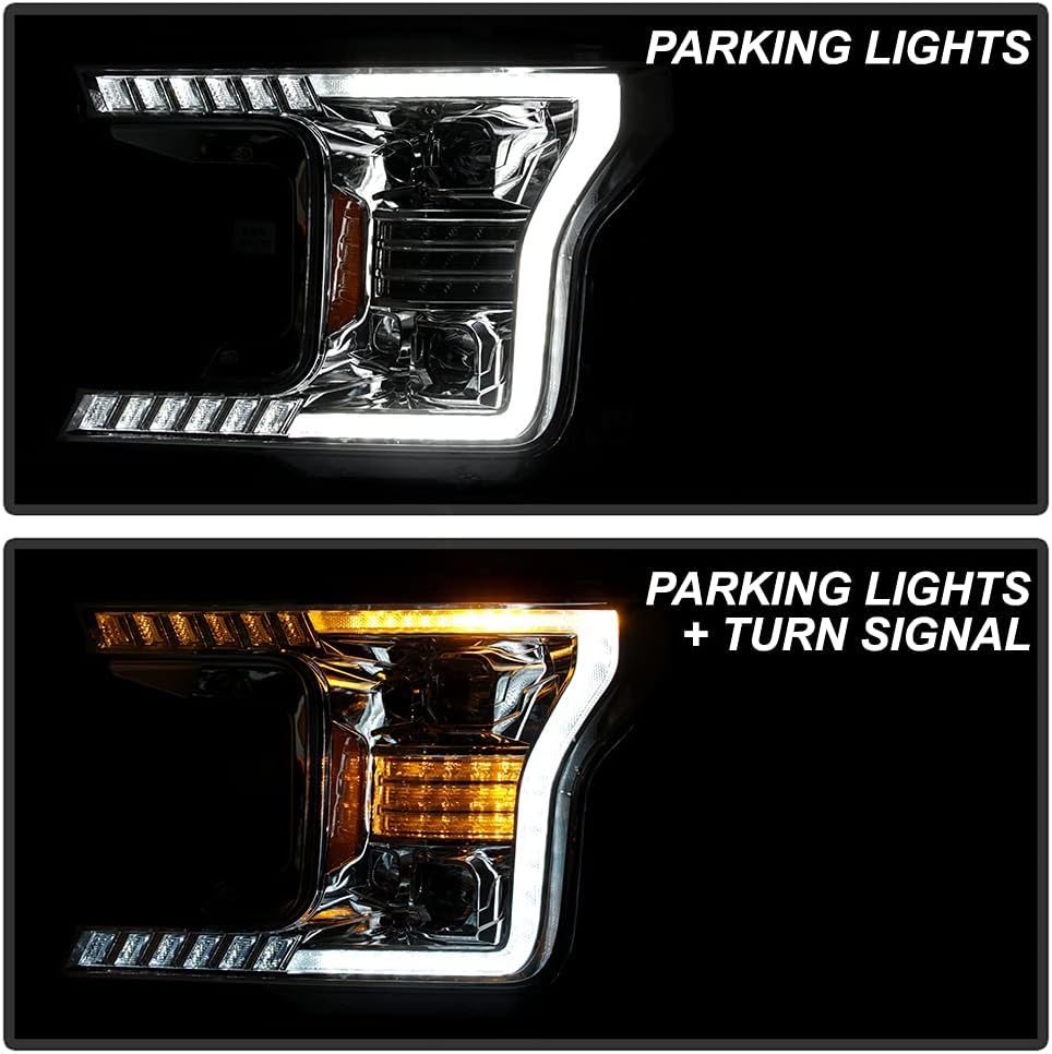 ACANII - For 2018-2020 Ford F150 Chrome LED Tube w/Sequential Signal LED Projector Headlights Headlights Set Left+Right