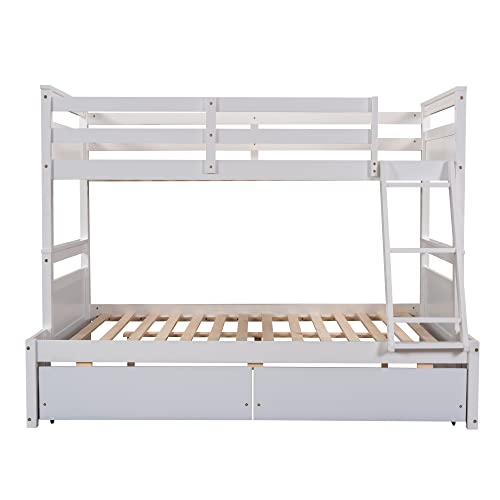 Ball & Cast Twin-Over-Twin Bunk Bed with Twin-Size Trundle and 3 Storage Stairs,Wood Bunkbed w/Full-Length Guardrails,Slat Support