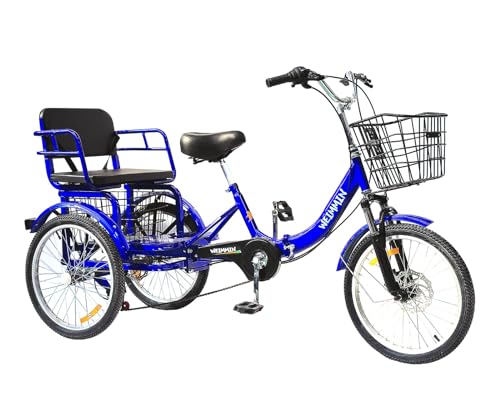 Adult Tricycle 7 Speed, 20 Inch 3 Wheel Bikes Folding Tricycle for Adults,for Women/Men/Seniors