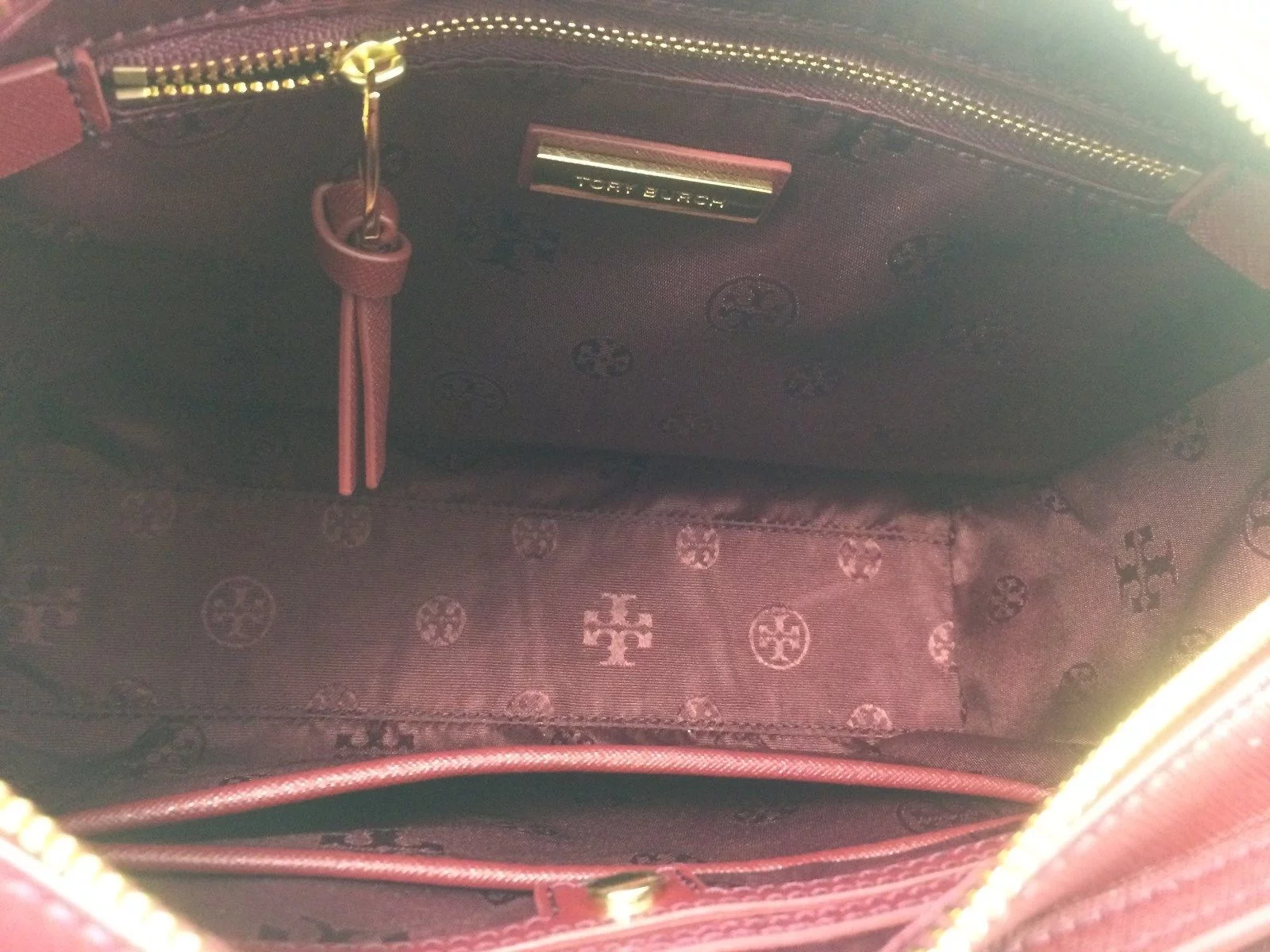 Tory Burch Emerson Small Zip Tote Leather Shoulder Handbag In Imperial Garnet