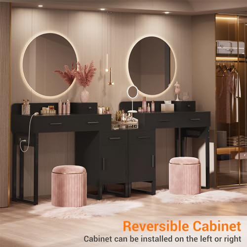 Vanity Desk with 4 Storage Drawers - Modern Makeup Vanity Table with Charging Station