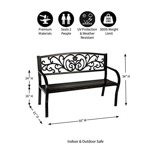 Evergreen Garden Sunflower Garden Bench Outdoors & Indoors | Cast Iron Metal Patio Bench | Outdoor Seating Furniture | Seats for Park, Porch, Deck
