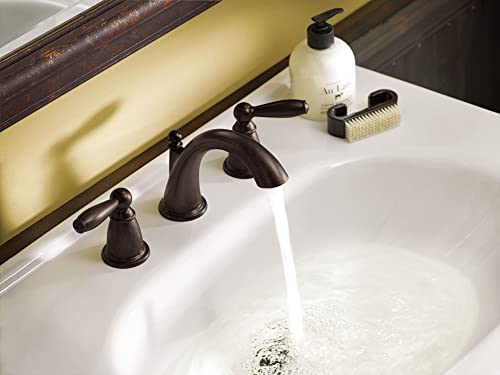 Moen Brantford Oil-Rubbed Bronze Two-Handle Widespread Bathroom Faucet Trim Kit Bathroom Faucets for Sink 3-hole Deck Mounted Setup, (Valve Required)
