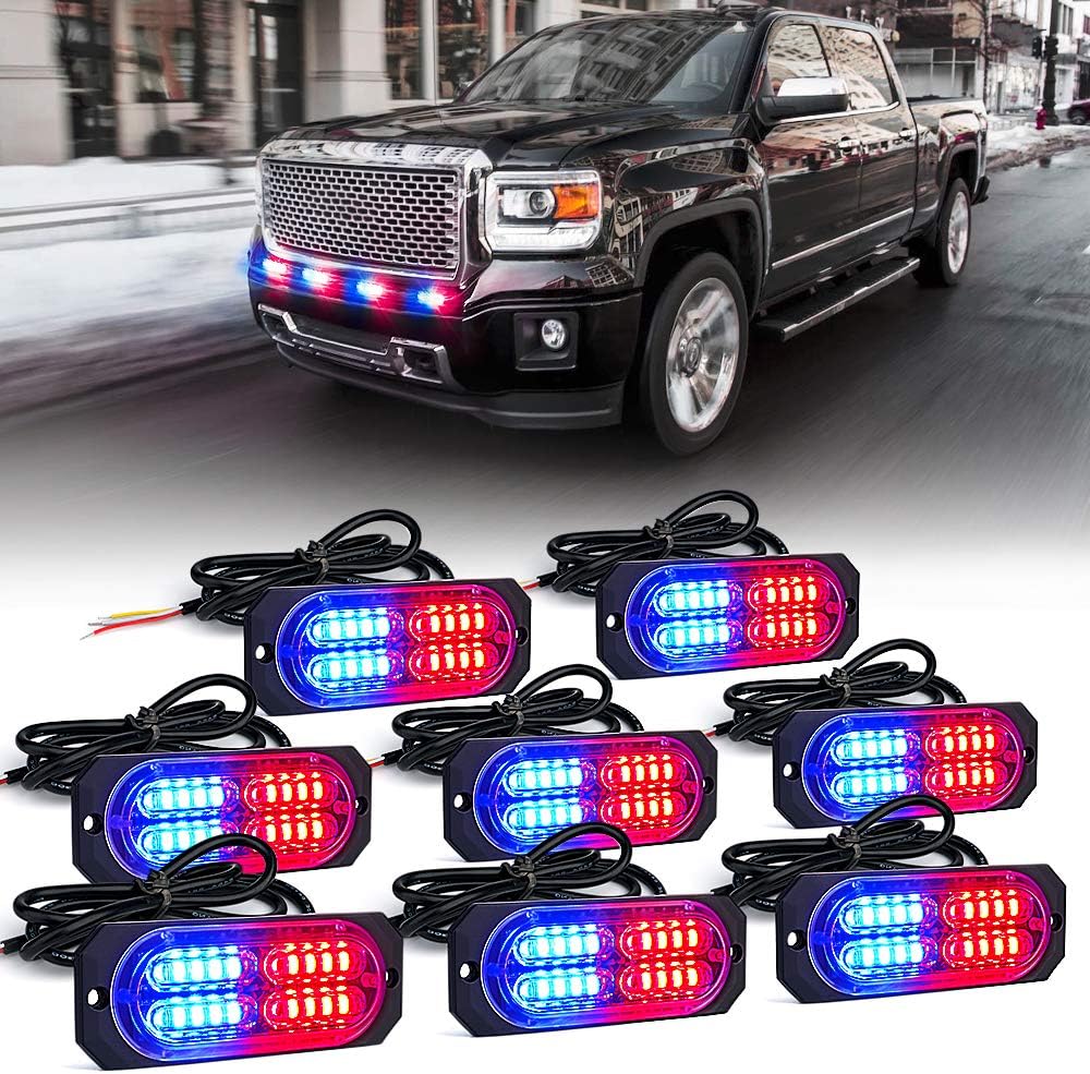 Xprite Red 20 LED Surface Flush Mount Grille Emergency Strobe Lights Kit Ultra Slim Deck Dash Grill Side Marker Warning Hazard Flashing Police Light
