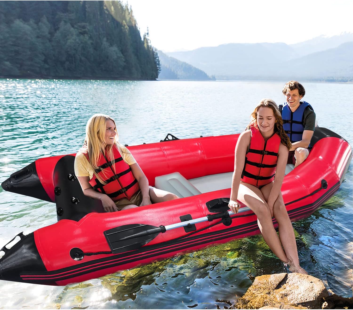 10 ft Dinghy Boats, 4 Persons Inflatable Boat Fishing Kayak Raft Sport Boat for Adults with Paddles Air Pump Carry Bag