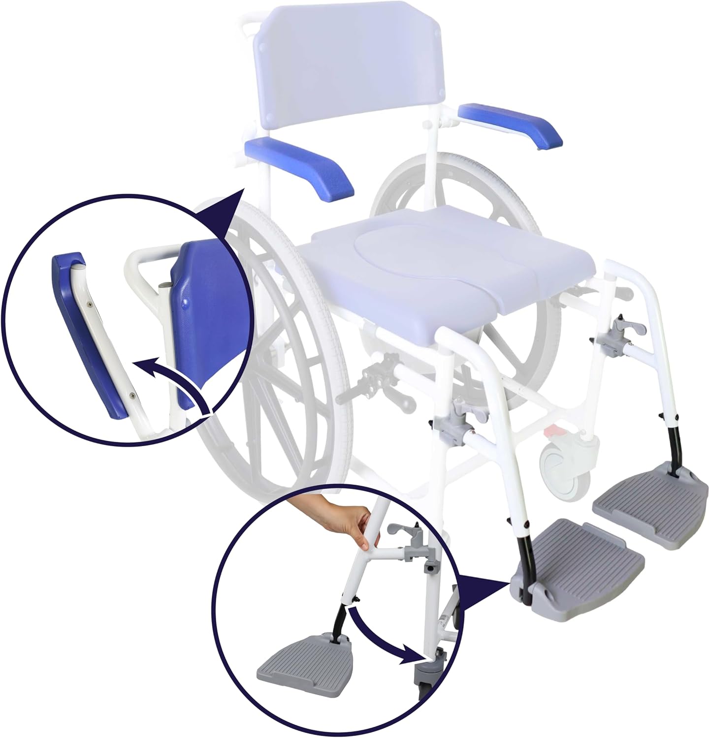 KMINA PRO - Shower Wheelchair for Inside Shower, Adjustable Shower Chair with Wheels for Disabled Adult, Self Propelled Shower Commode Wheelchairs