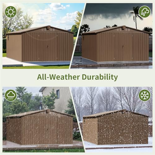 11×12.5 FT Large Outdoor Storage Shed. Backyard Storage Shed with Windows, Lockable Doors, Air Vent, Garden Tool Shed, Steel Tool House for Backyard