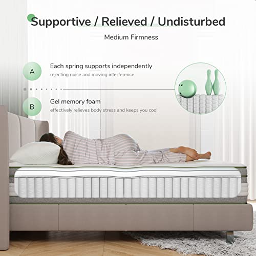 Novilla King Size Mattress 14 Inch, Hybrid Mattress King for Motion Isolation, Gel Memory Foam with Pressure Relief for Cool Night Sleep