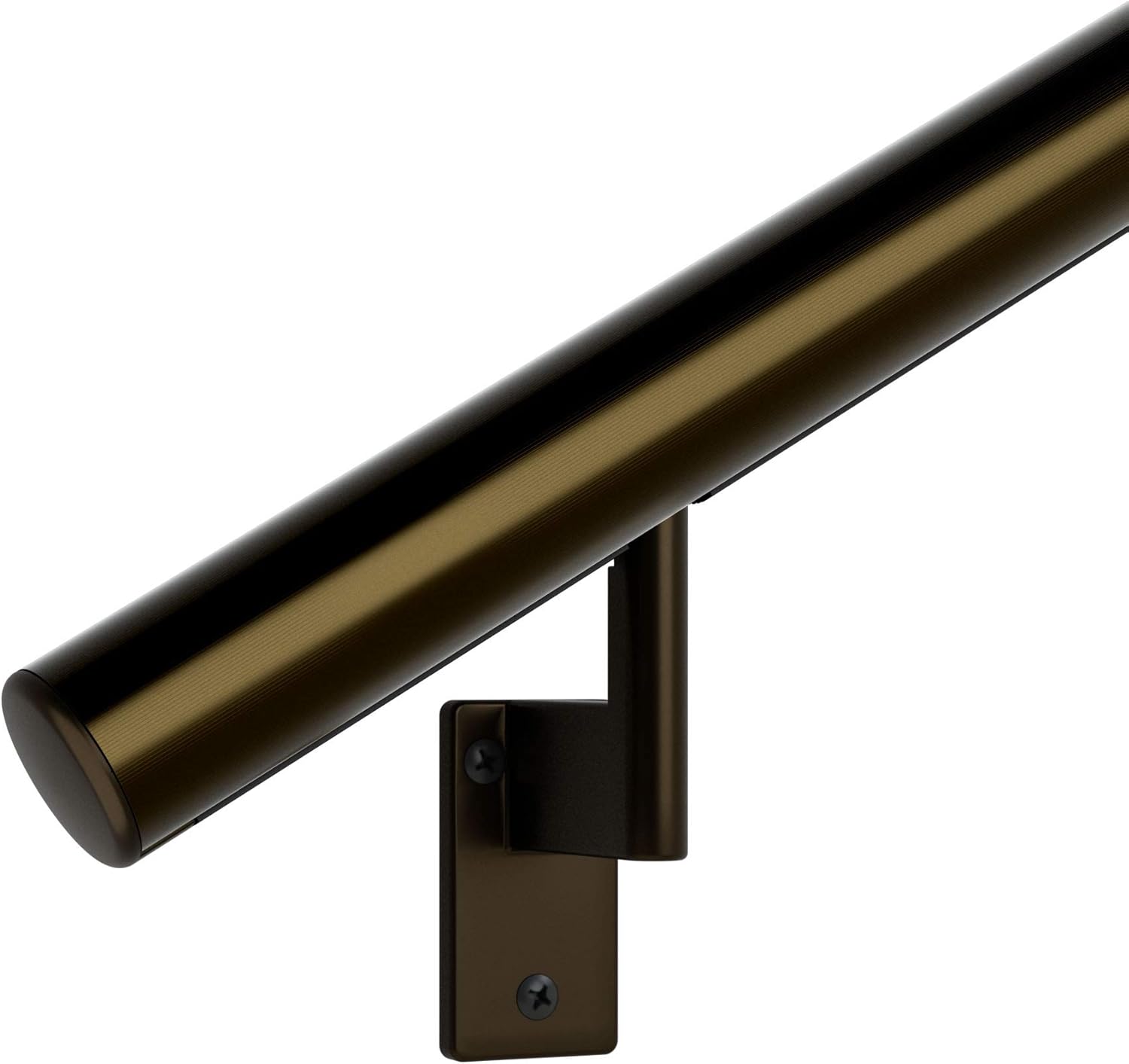 3 ft. Handrail - Complete Kit. Satin Black Anodized Aluminum with 2 Satin Black Wall Brackets + Flush Endcaps, 1.6 Round