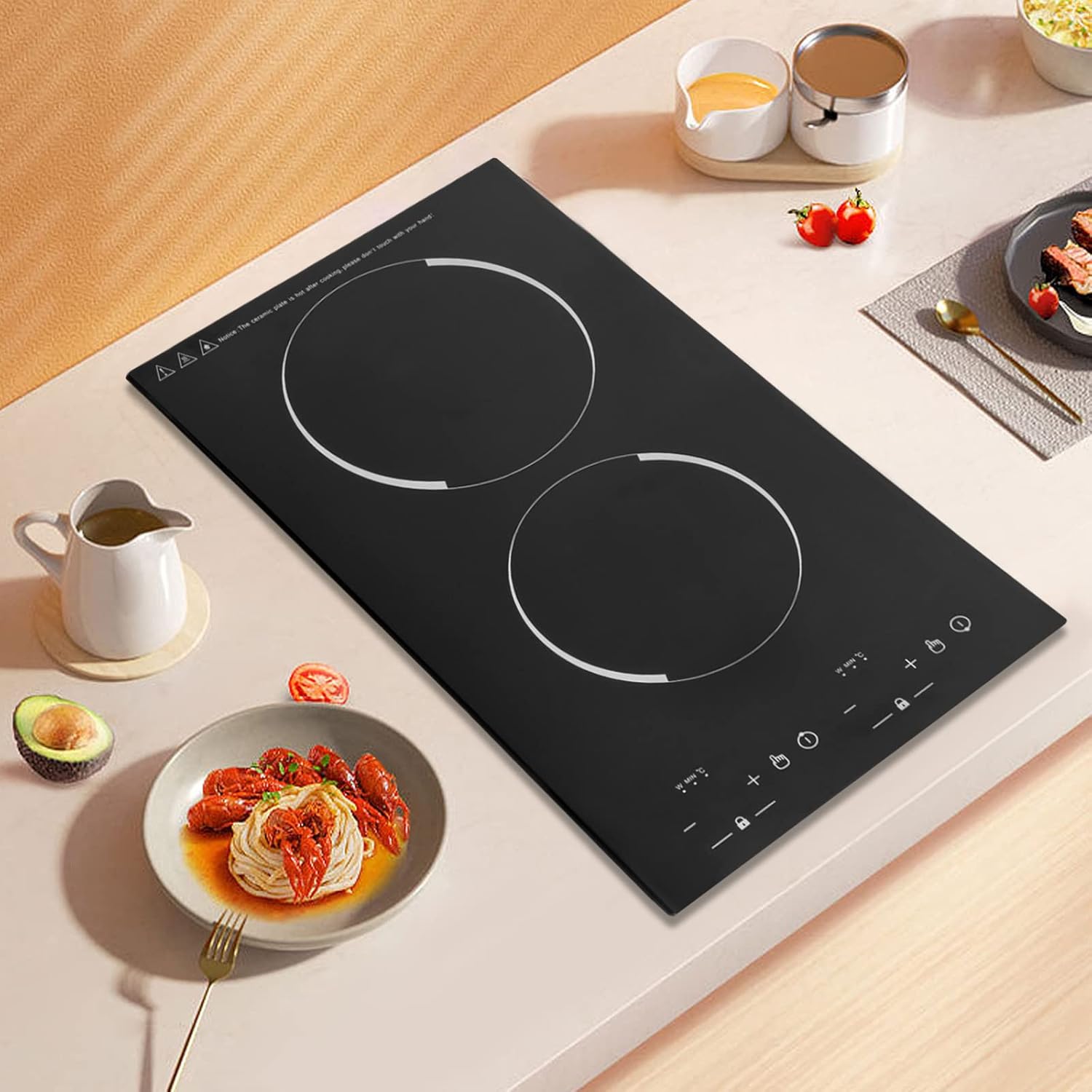 Double Induction Cooktop, Portable Induction Cooker with 2 Burner Independent Control, Ultrathin Body, 9 Temperature
