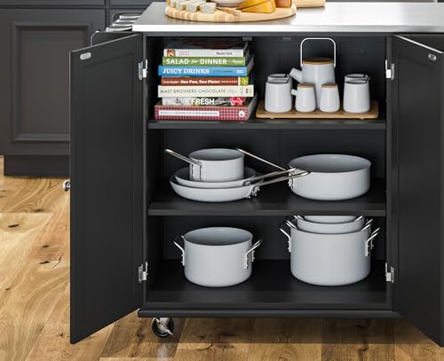 homestyles Mobile Kitchen Island Cart with Stainless Steel Top, Sage Green