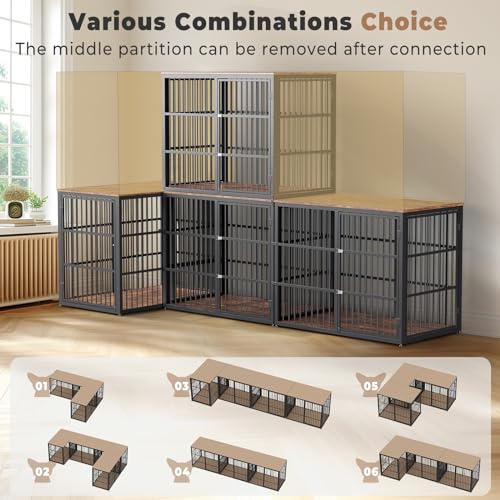 94.48'' Dog Crate Furniture Large Breed TV Stand with Double Rooms for 2 Dogs