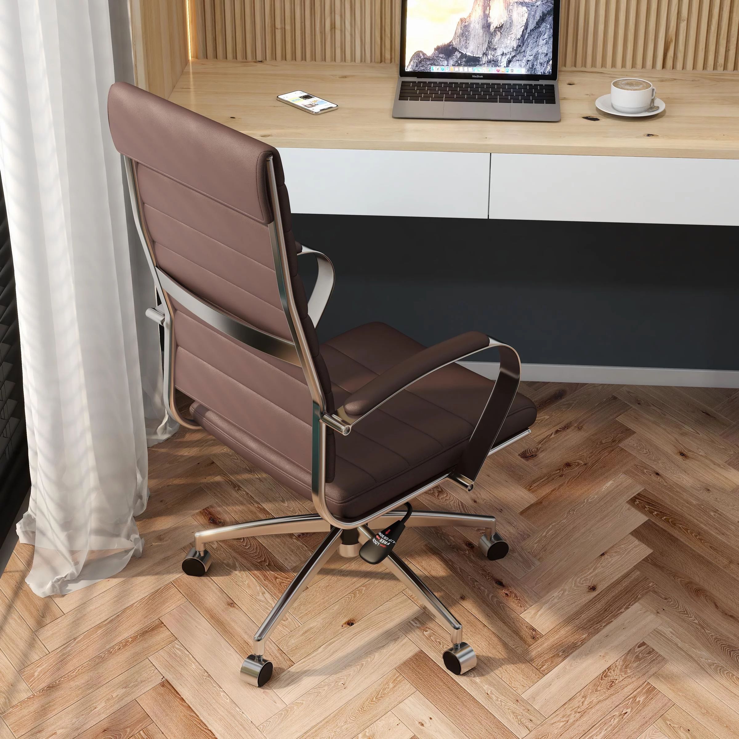 LUXMOD High Back Executive Office Chair with Armrest Adjustable Swivel Chair Brown Leather Office Chair Modern Office Chair Ergonomic Desk Chair for
