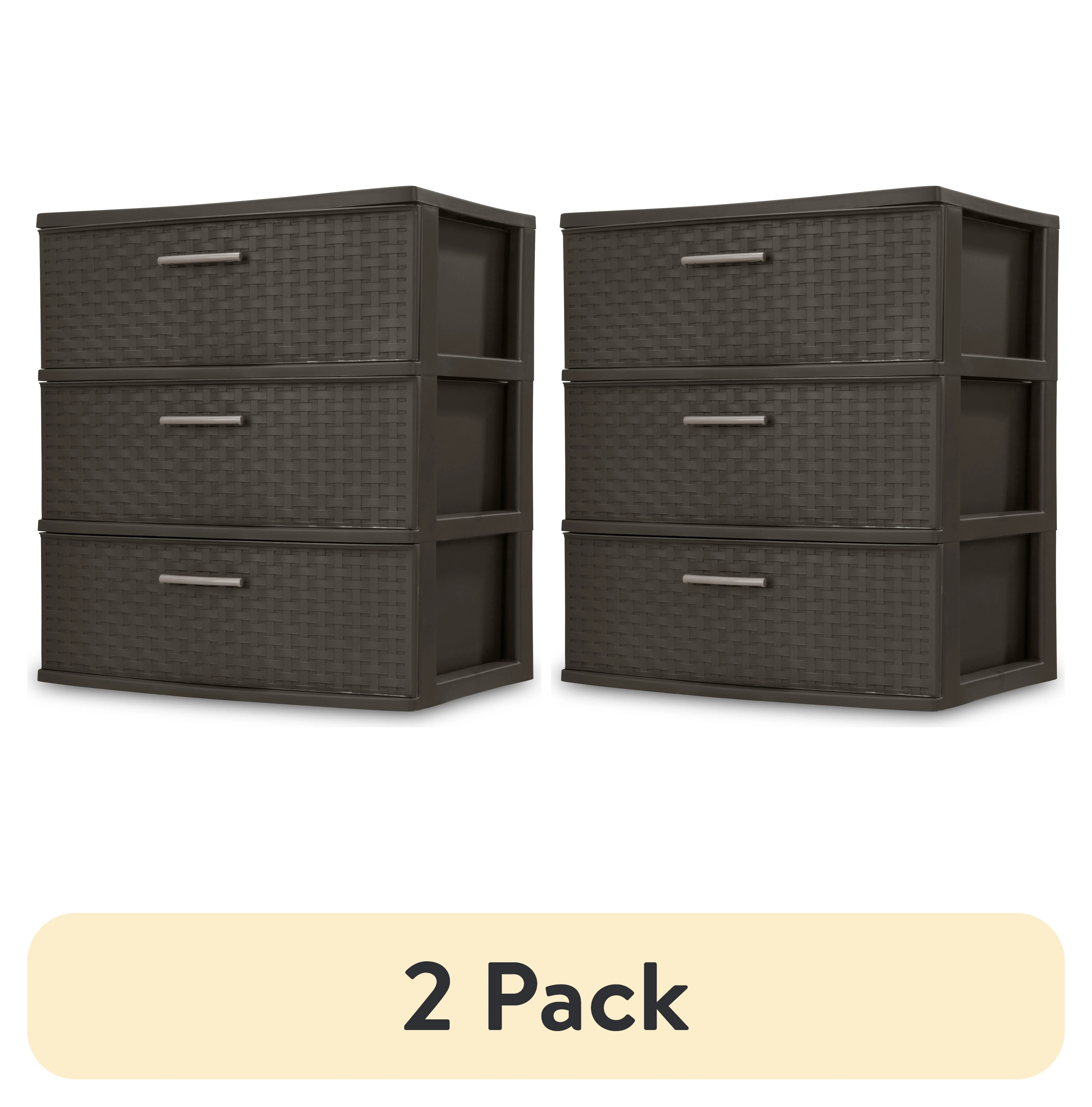 (2 pack) Sterilite 3 Drawer Wide Weave Tower Espresso