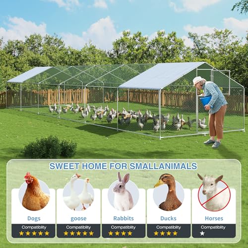 Polar Aurora Metal Chicken Coop, Large Outdoor Chicken Pen, Walk-in Chicken Run for 6-20 Chickens
