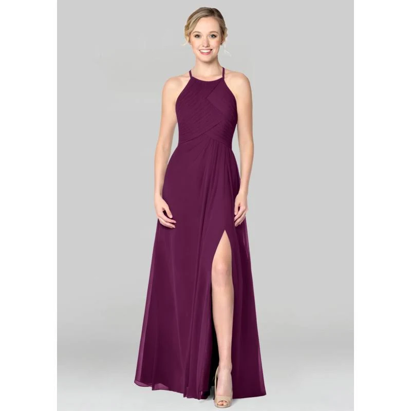 Azazie A-Line/Princess Scoop Floor-Length Chiffon Bridesmaid Dresses - Raspberry