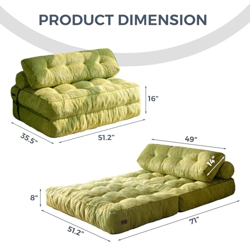 MAXYOYO Folding Sofa Bed, Convertible Sleeper Chair with Pillow Foldable Mattress with Back Support