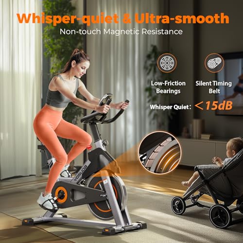 YOSUDA Exercise Bike, Brake Pad Stationary Bike for Home with Exclusive App, Magnetic Indoor Cycling Bike with 300 lb Weight Capacity, Low Noise