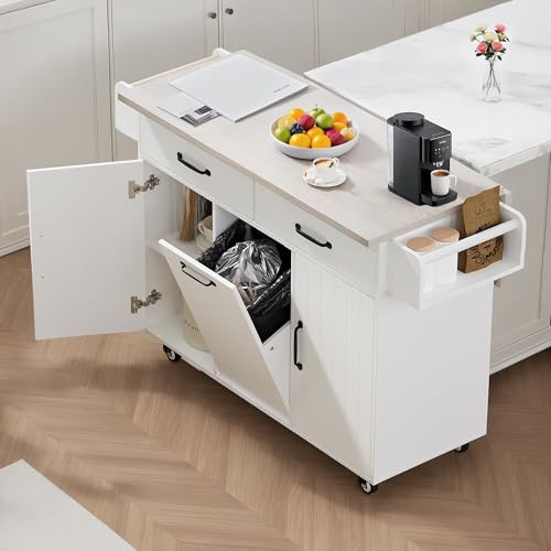 Kitchen Island Cart with Trash Can Storage