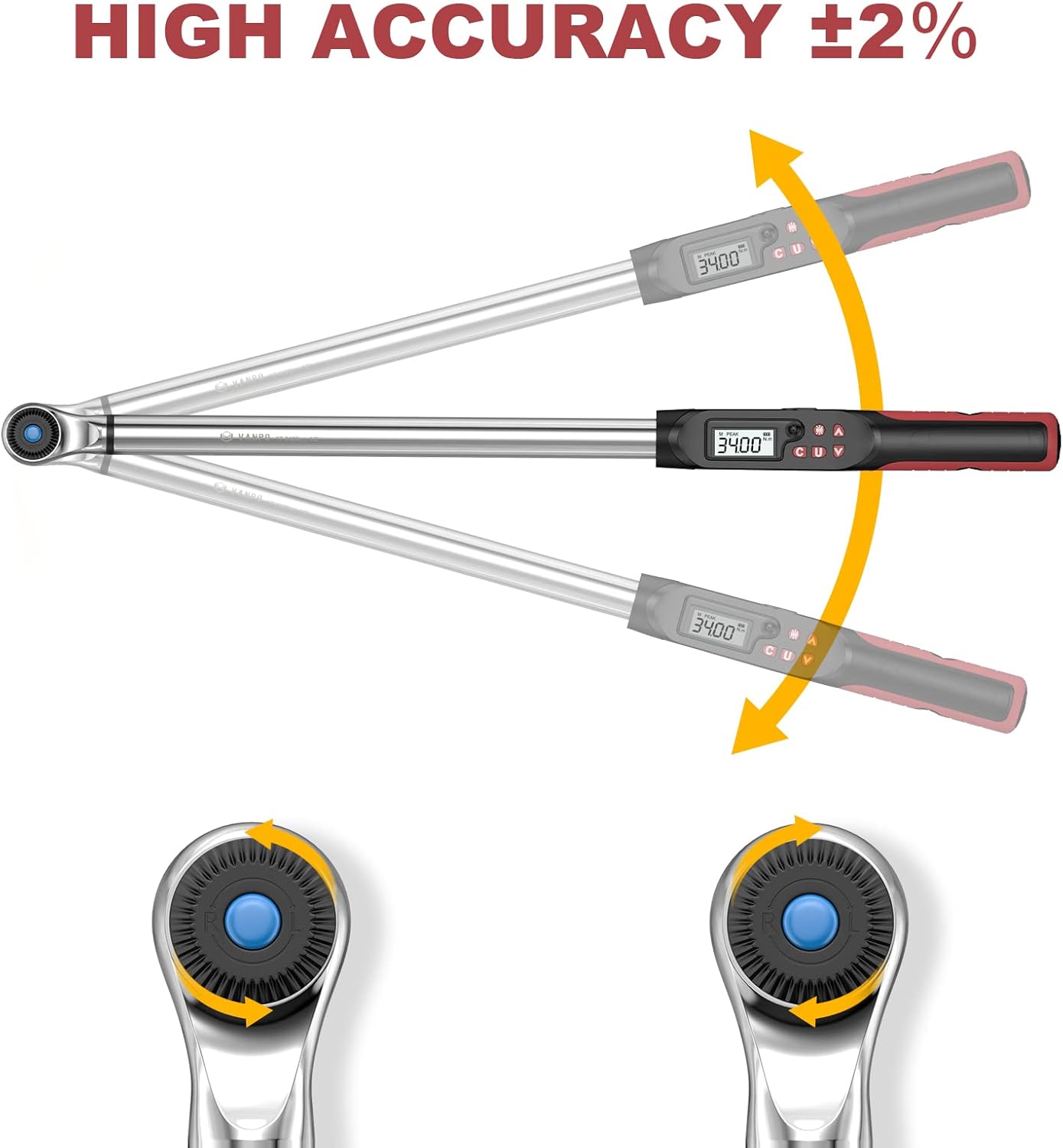 VANPO 1/2-Inch Drive Digital Torque Wrench(12.5-250.8 ft-lbs./17-340Nm), Accurate to ±2%, Torque Wrench Set with Buzzer & LED Indicator